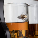 (UAE ONLY) Gun Large Decanter Set Bullet Glasses - Limited Edition Elegant Rifle Gun Whiskey Decanter 22.5" 1000ml With 4 Bullet Whiskey Glasses and Mohogany Wooden Base By The Wine Savant