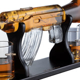 (UAE ONLY) Gun Large Decanter Set Bullet Glasses - Limited Edition Elegant Rifle Gun Whiskey Decanter 22.5" 1000ml With 4 Bullet Whiskey Glasses and Mohogany Wooden Base By The Wine Savant