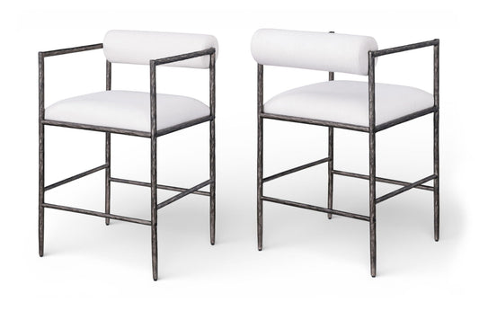 Axis - Linen Textured Cream Fabric Upholstered Counter Stool (Set of 2)