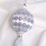 4" White Silver Ball Tassel Ornament Set Of 6