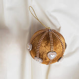 4" Gold Heart Jewel Velvet Ball Ornament Set Of 6
