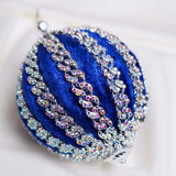 4" Blue Silver Jewel Ball Ornament Set Of 6