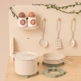 ROBUD Rustic Wooden Kids Play Kitchen Set with Leaf Light String