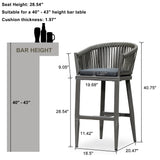 PURPLE LEAF Counter Stools Bar Stools Rattan Bar Stools Wicker Bar Chairs Woven Aluminum Barstools with Back and Cushions