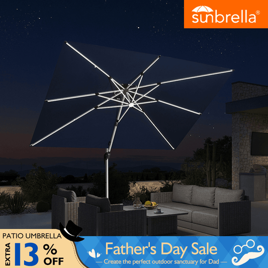 PURPLE LEAF SUNBRELLA Solar Cantilever Umbrella with Lights for Outdoor Patio