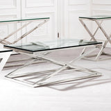 Coffee Table Criss Cross Polished stainless steel | clear glass