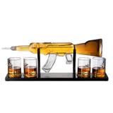(UAE ONLY) Gun Large Decanter Set Bullet Glasses - Limited Edition Elegant Rifle Gun Whiskey Decanter 22.5" 1000ml With 4 Bullet Whiskey Glasses and Mohogany Wooden Base By The Wine Savant