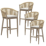 PURPLE LEAF Counter Stools Bar Stools Rattan Bar Stools Wicker Bar Chairs Woven Aluminum Barstools with Back and Cushions