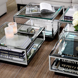 Coffee Table Tortona set of 4 Polished stainless steel | bevelled glass