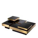 Coffee Table Nio set of 4 Brushed brass finish | black glass | black base