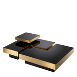 Coffee Table Nio set of 4 Brushed brass finish | black glass | black base