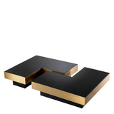 Coffee Table Nio set of 4 Brushed brass finish | black glass | black base