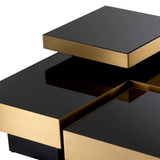 Coffee Table Nio set of 4 Brushed brass finish | black glass | black base