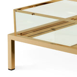 Coffee Table Harvey rectangular Brushed brass finish | clear glass | mirror glass