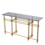 Console Table Quinn
Brushed brass finish | smoke glass