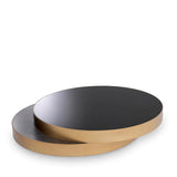 Coffee Table Griffith Brushed brass finish | black glass | charcoal grey oak veneer