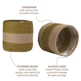 Jute Planters with Lining, Olive & Natural, 6.5" Set of 2 (16 Units)