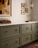 DESIGN1192 Brushed Gold Button Knobs for White & Navy Blue Cabinets | 1.18" Wide