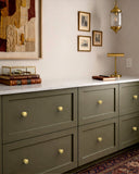 DESIGN1192 Brushed Gold Button Knobs for White & Navy Blue Cabinets | 1.18" Wide