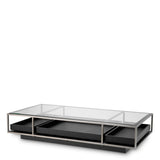 Coffee Table Roxton Brushed steel finish | clear glass | black veneer
