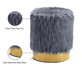 Joy Faux Fur Ottoman with Gold Stainless Steel Base - Chic Contemporary Glamour for Any Room