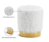 Joy Faux Fur Ottoman with Gold Stainless Steel Base - Chic Contemporary Glamour for Any Room