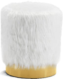 Joy Faux Fur Ottoman with Gold Stainless Steel Base - Chic Contemporary Glamour for Any Room