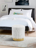 Joy Faux Fur Ottoman with Gold Stainless Steel Base - Chic Contemporary Glamour for Any Room