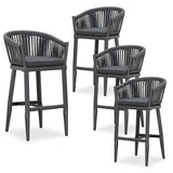 PURPLE LEAF Counter Stools Bar Stools Rattan Bar Stools Wicker Bar Chairs Woven Aluminum Barstools with Back and Cushions