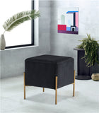 Isla Contemporary Velvet Ottoman with Stylish Gold Stainless Steel Legs for Modern Interiors