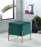 Isla Contemporary Velvet Ottoman with Stylish Gold Stainless Steel Legs for Modern Interiors