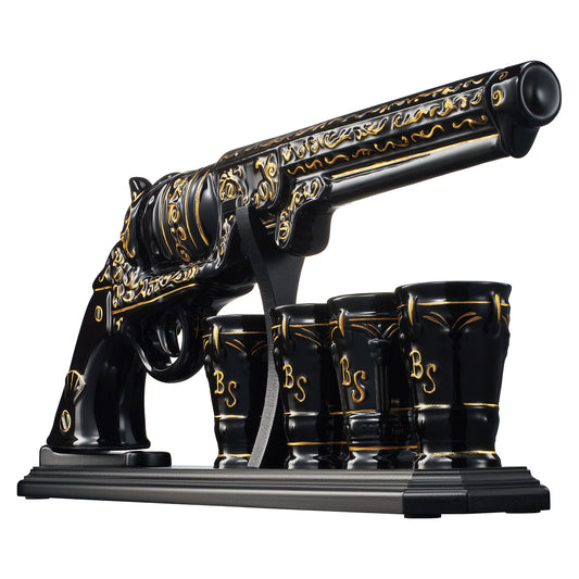 Luxury Black and Gold Pistol Decanter Set & 4 Shot Glasses