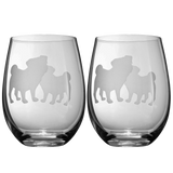 Set of 2 Pug Dog Stemless Wine Glasses