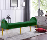 Owen Elegant Velvet Bench with Polished Gold Legs, Chic Design for Bedroom or Entryway Seating