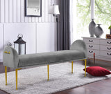 Owen Elegant Velvet Bench with Polished Gold Legs, Chic Design for Bedroom or Entryway Seating