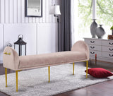 Owen Elegant Velvet Bench with Polished Gold Legs, Chic Design for Bedroom or Entryway Seating