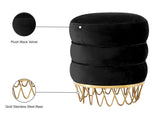 Revolve Plush Black Velvet Ottoman with Gold Stainless Steel Base - Stylish Contemporary Accent Piece