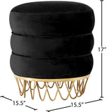 Revolve Plush Black Velvet Ottoman with Gold Stainless Steel Base - Stylish Contemporary Accent Piece