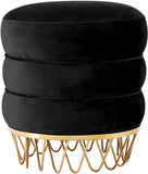 Revolve Plush Black Velvet Ottoman with Gold Stainless Steel Base - Stylish Contemporary Accent Piece