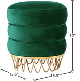 Revolve Plush Black Velvet Ottoman with Gold Stainless Steel Base - Stylish Contemporary Accent Piece