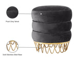 Revolve Plush Black Velvet Ottoman with Gold Stainless Steel Base - Stylish Contemporary Accent Piece