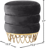 Revolve Plush Black Velvet Ottoman with Gold Stainless Steel Base - Stylish Contemporary Accent Piece
