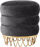 Revolve Plush Black Velvet Ottoman with Gold Stainless Steel Base - Stylish Contemporary Accent Piece