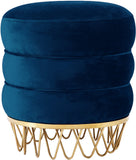 Revolve Plush Black Velvet Ottoman with Gold Stainless Steel Base - Stylish Contemporary Accent Piece
