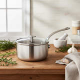 Mauviel M'Pure Sauce Pan With Glass Lid, Cast Stainless Steel Onyx Handle