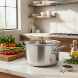 Mauviel M'Pure Stew Pan With Glass Lid, Cast Stainless Steel Onyx Handles, 6.1-Qt