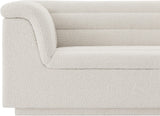 Cascade Chair - Modern Boucle Fabric Seating with Curved Arms and Deep Channel Tufting for Comfort