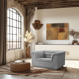 Cascade Chair - Modern Boucle Fabric Seating with Curved Arms and Deep Channel Tufting for Comfort