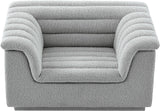 Cascade Chair - Modern Boucle Fabric Seating with Curved Arms and Deep Channel Tufting for Comfort