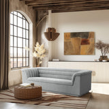 Cascade Boucle Fabric Sofa - Modern Elegance with Curved Arms and Deep Channel Tufting for Comfort